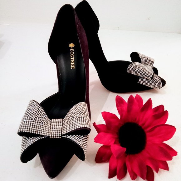 🎁 FREE GIFT IS INCLUDED 🎁 NEW 3D Rhinestones Bow High Heels Pointed Toe Shoes - Picture 6 of 13